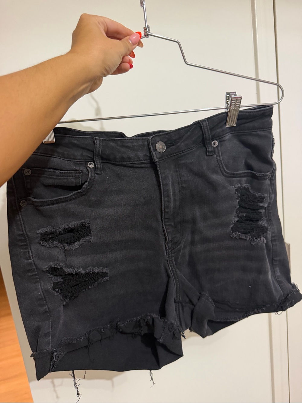 American Eagle Outfitters Black Distressed Denim Shorts